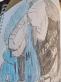 a drawing of a man in a blue jacket and a woman in a brown shirt with the word nmn on it