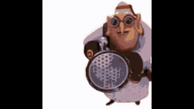 a cartoon character from despicable me is holding a microphone and a flashlight .