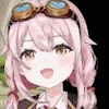 a close up of a girl with pink hair wearing goggles on her head .