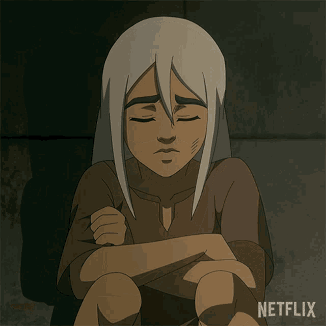 a cartoon character from netflix is sitting down