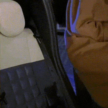 a person is standing in the back seat of a car with the door open .