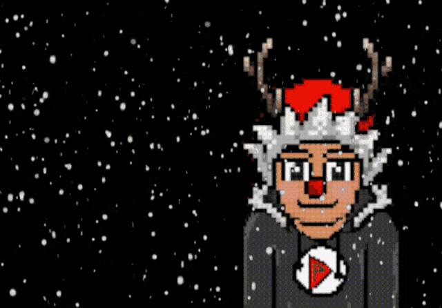 a pixel art of a man wearing a santa hat with playfm written above him