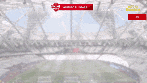 a blurred image of a soccer stadium with a youtube all stars banner