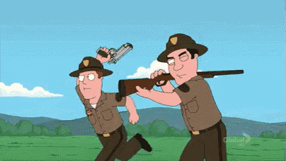 a cartoon of a man with a gun and another man with a gun
