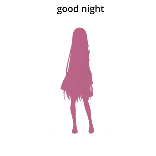 a silhouette of a girl with long hair and the words good night above her