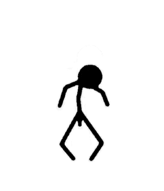 a stick figure is dancing in a black and white drawing .