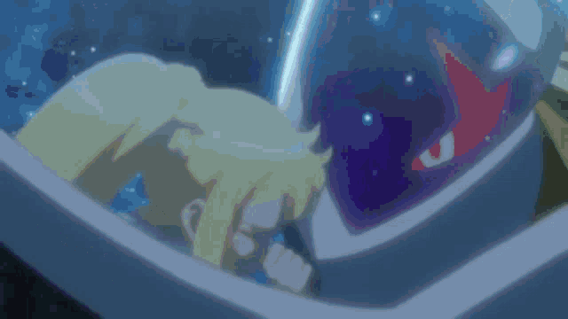 a man in a space suit is sleeping in a glass container .