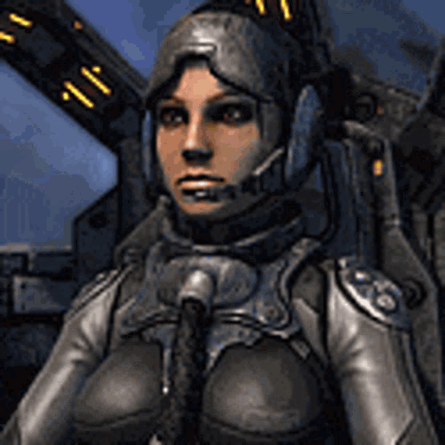 a woman wearing a helmet and headphones is sitting in a chair .