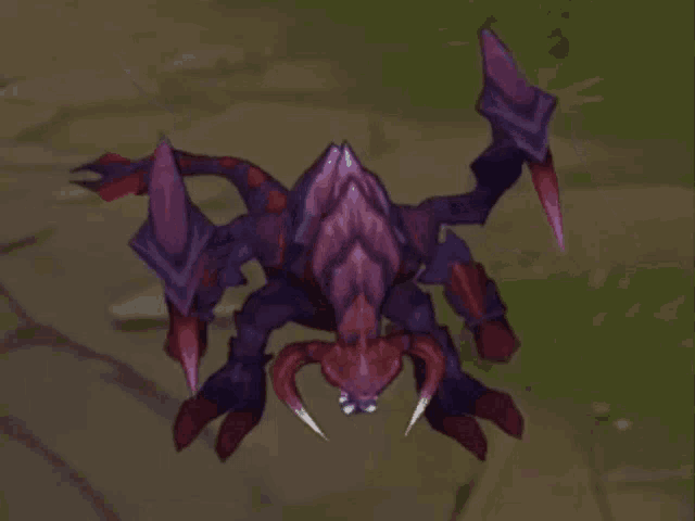 a purple monster with horns and a blue eye is flying in the air