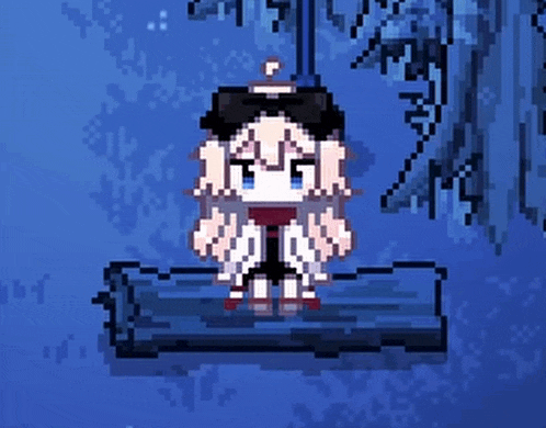 a pixel art illustration of a girl sitting on a log