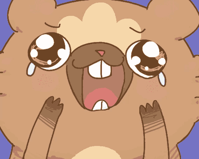 a cartoon drawing of a beaver with tears in its eyes
