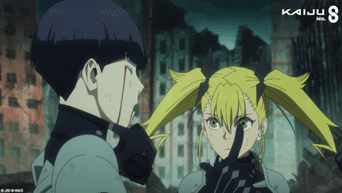 a couple of anime characters are standing next to each other with the number 8 on the bottom