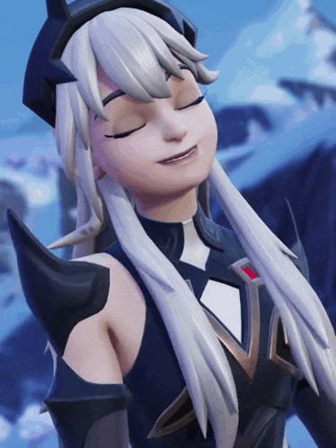 a close up of a cartoon character with her eyes closed and a smile on her face
