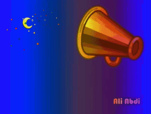a rainbow colored megaphone with the name ali abdi on it