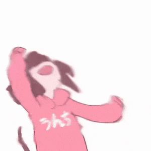a cartoon of a girl wearing a pink hoodie with cat ears and a black tail .