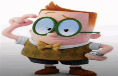 a cartoon character with glasses and a bow tie is scratching his head .