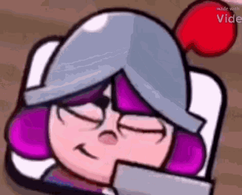 a cartoon character is laying on a bed with her eyes closed and a helmet on .