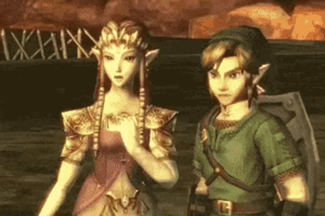 a man and a woman are standing next to each other in a video game