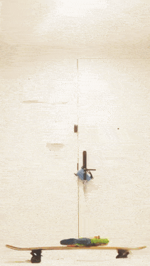 a film strip shows a skateboard being thrown in the air