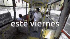 the inside of a bus with the word este viernes on the bottom