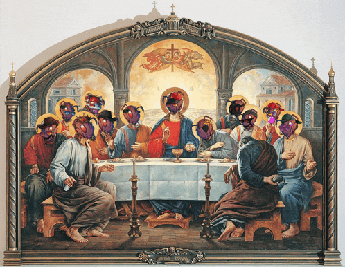 a painting of the last supper shows jesus and his apostles