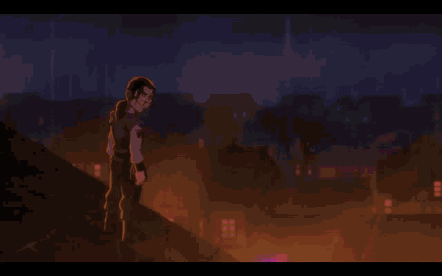 a man is standing next to a purple finger that is glowing