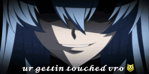 a picture of a girl with the words " ur gettin touched vro " on it