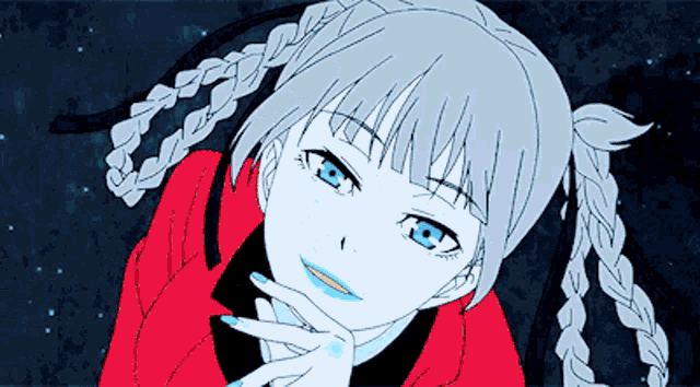 a drawing of a girl with a braided hair and blue eyes