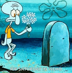 squidward from spongebob squarepants is holding a bouquet of flowers in front of a tombstone .