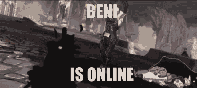 a video game scene with the words beni is online above it