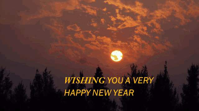 a picture of a sunset with the words wishing you a very happy new year below it