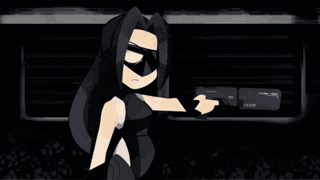 a cartoon drawing of a woman holding a gun with the word ford on the bottom