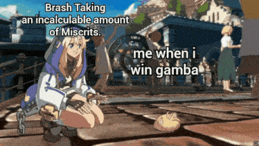 a cartoon of a girl with the caption brash taking an incalculable amount of miscrits