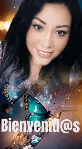 a picture of a woman with a butterfly and the words bienvenid@s