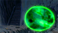 a green glowing circle is coming out of a hole in the ground .