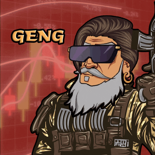 a cartoon drawing of a man with a beard and the word geng on the top