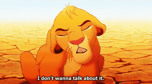 a lion cub from the lion king is scratching his head and saying i don 't wanna talk about it