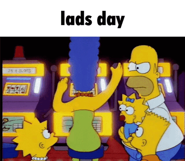 a cartoon of homer simpson and his family playing slots