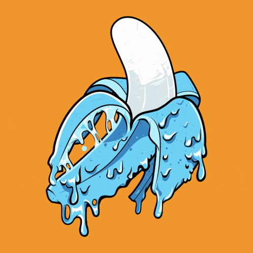 a cartoon drawing of a peeled banana covered in red sauce