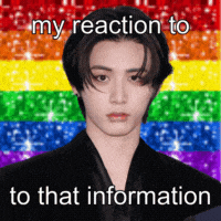 a picture of a young man with a rainbow background and the words my reaction to to that information