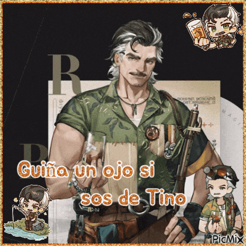 a picture of a man with the words guina un ojo si sos de tino written on it