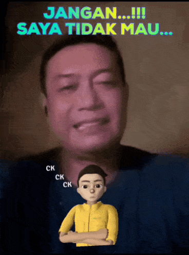 a cartoon of a man with the words jangan saya tidak mau below him