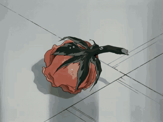 a cartoon drawing of a red rose with a black stem