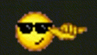 a pixelated smiley face wearing sunglasses and smoking a cigarette