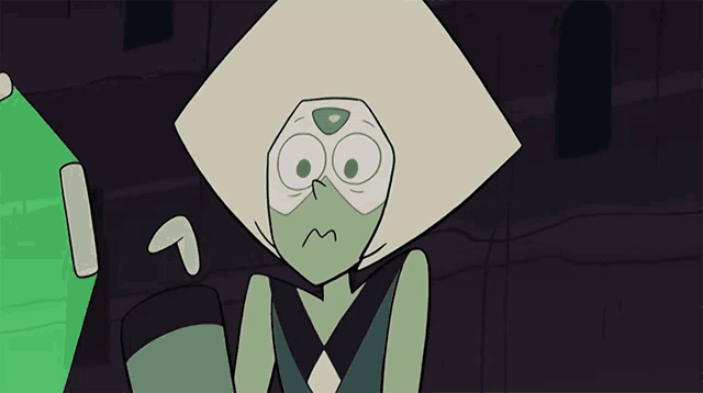 a cartoon drawing of a green and white character