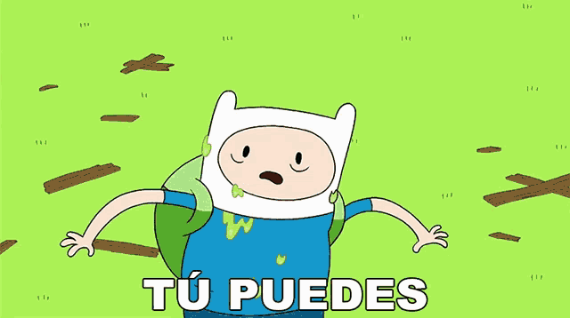 a cartoon character covering his eyes with his hands and the word tu puedes below him