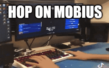 a person is typing on a keyboard with the caption hop on mobius above them