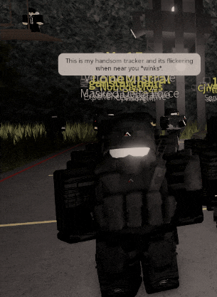 a screenshot of a video game that says this is my handsom tracker and its flickering when near you " winks "