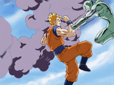 a cartoon of a man in orange pants kicking another man in the face