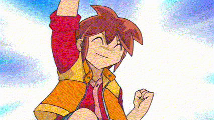 a cartoon character with red hair is raising his fist in the air .